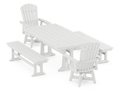 Nautical Curveback Adirondack Swivel Chair 5-Piece Dining Set with Trestle Legs and Benches