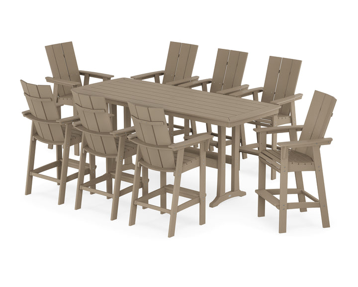 POLYWOOD® Modern Curveback Adirondack 9-Piece Bar Set with Trestle Legs