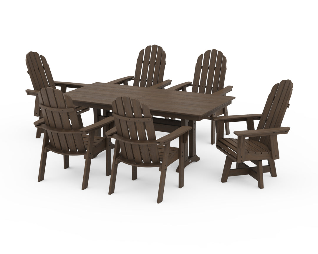 POLYWOOD® Vineyard Curveback Adirondack Swivel Chair 7-Piece Farmhouse Dining Set with Trestle Legs
