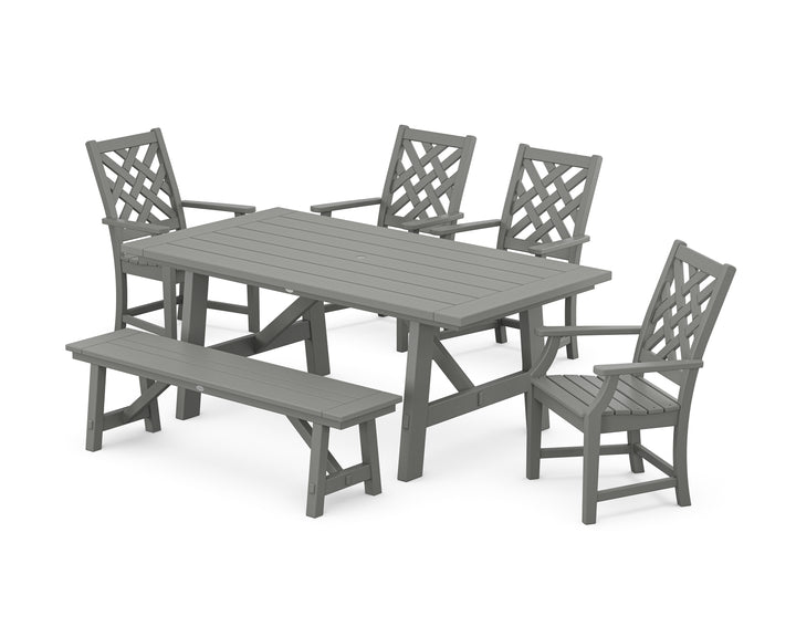 Country Living Wovendale 6-Piece Rustic Farmhouse Dining Set with Bench