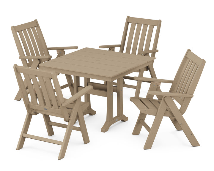 POLYWOOD® Vineyard Folding 5-Piece Farmhouse Dining Set With Trestle Legs