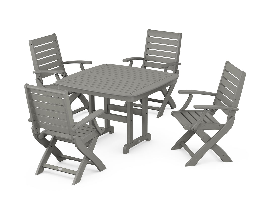POLYWOOD® Signature Folding Chair 5-Piece Dining Set with Nautical Dining Table and Trestle Legs