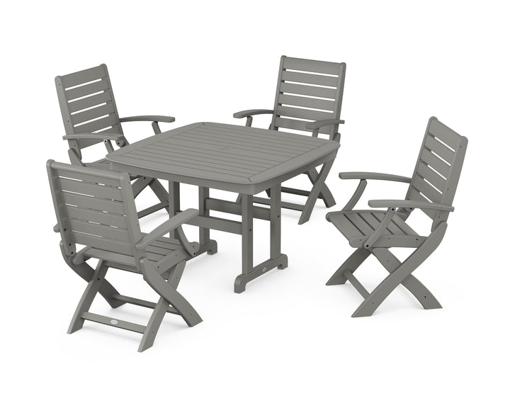 POLYWOOD® Signature Folding Chair 5-Piece Dining Set with Nautical Dining Table and Trestle Legs