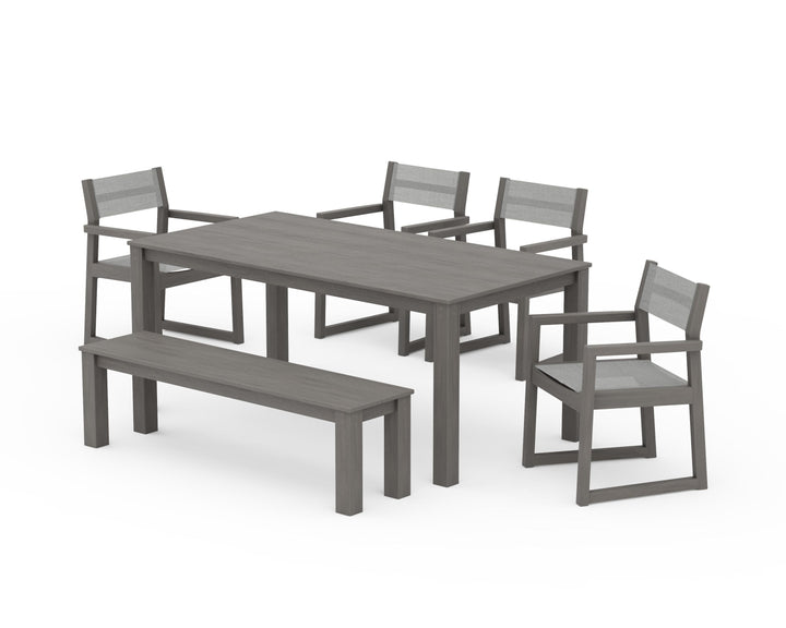 POLYWOOD® EDGE Sling Arm Chair 6-Piece Parsons Dining Set with Bench