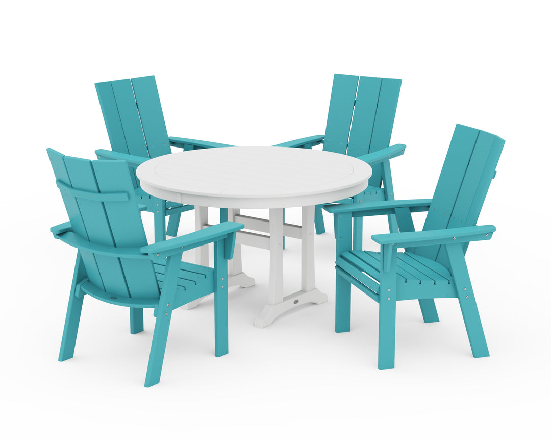 POLYWOOD® Modern Curveback Adirondack 5-Piece Nautical Trestle Dining Set