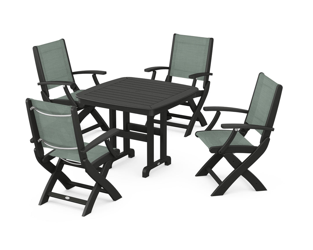 POLYWOOD® Coastal Folding Chair 5-Piece Dining Set