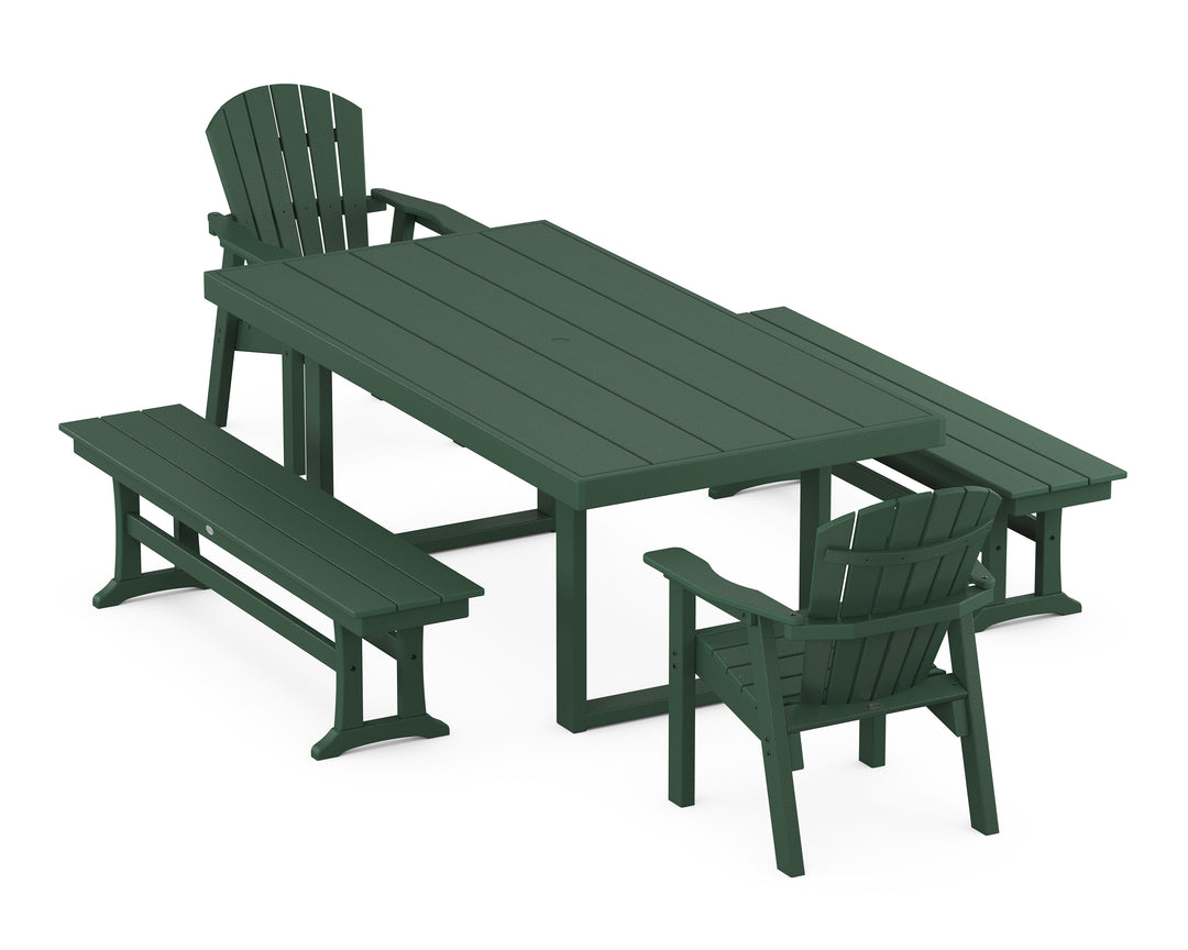 POLYWOOD® Seashell 5-Piece Dining Set with Benches