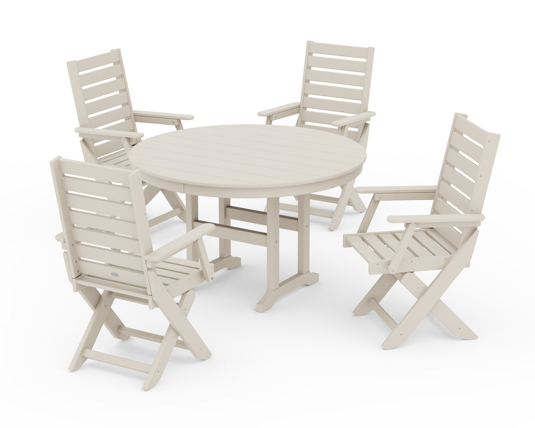 POLYWOOD® Captain Folding Chair 5-Piece Round Dining Set
