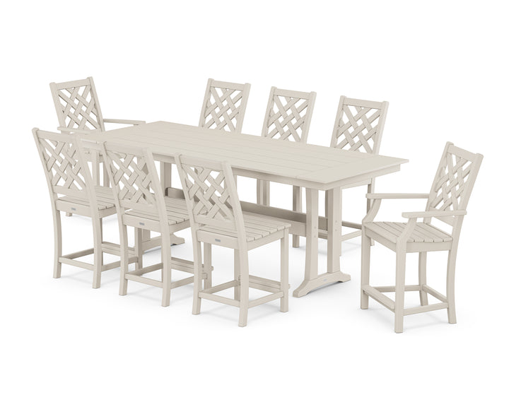 Country Living Wovendale 9-Piece Farmhouse Counter Set with Trestle Legs