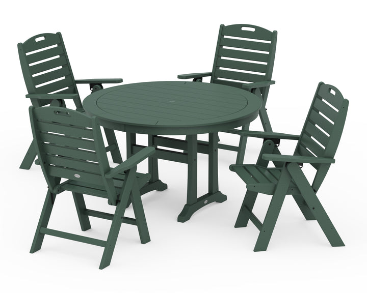 POLYWOOD® Nautical Highback Chair 5-Piece Round Dining Set with Trestle Legs