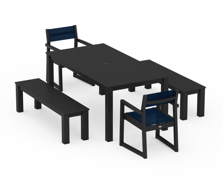 POLYWOOD® EDGE Sling Arm Chair 5-Piece Parsons Dining Set with Benches
