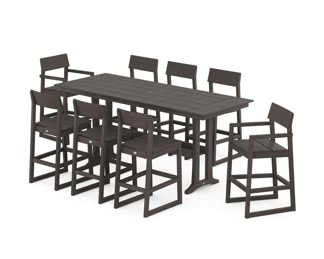 POLYWOOD® EDGE 9-Piece Farmhouse Bar Set with Trestle Legs