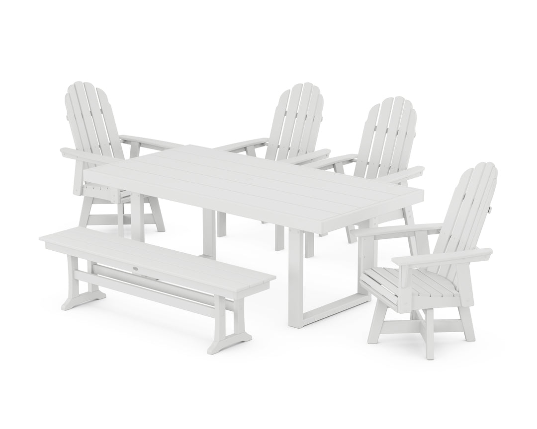 POLYWOOD® Vineyard Curveback Adirondack Swivel Chair 6-Piece Dining Set with Bench
