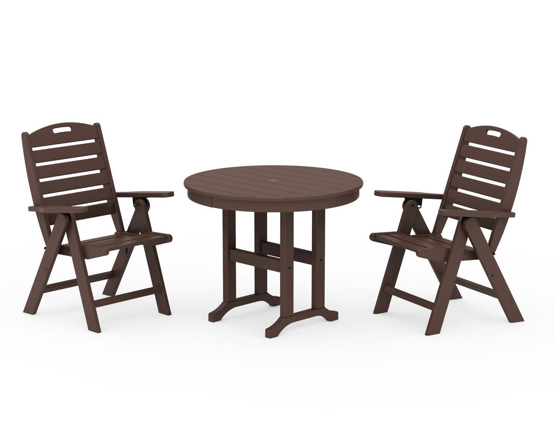 POLYWOOD® Nautical Folding Highback Chair 3-Piece Round Dining Set