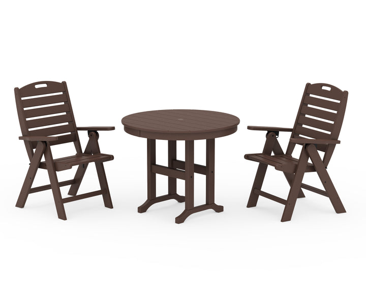 POLYWOOD® Nautical Folding Highback Chair 3-Piece Round Dining Set