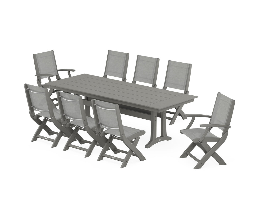 POLYWOOD® Coastal 9-Piece Folding Dining Chair Farmhouse Dining Set with Trestle Legs