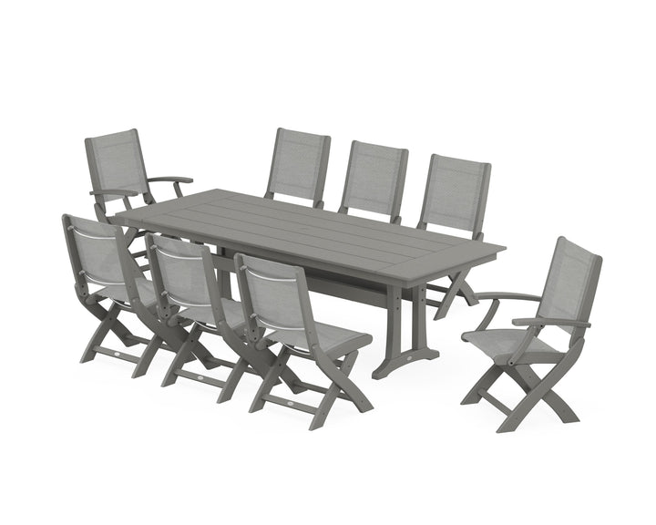 POLYWOOD® Coastal 9-Piece Folding Dining Chair Farmhouse Dining Set with Trestle Legs