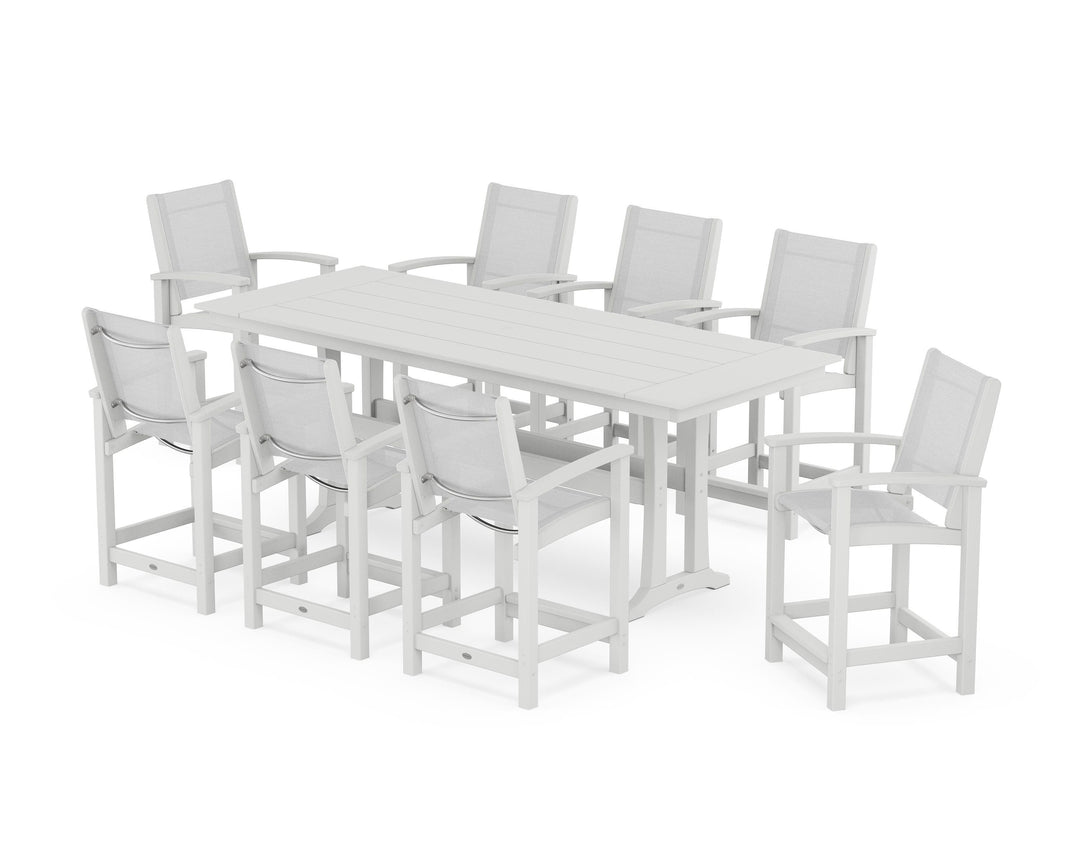 POLYWOOD® Coastal 9-Piece Farmhouse Counter Set with Trestle Legs