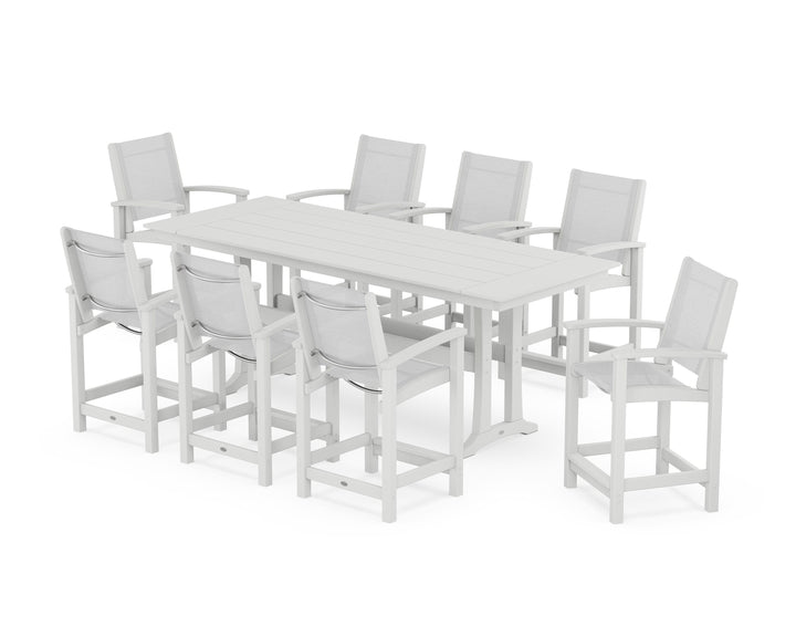 POLYWOOD® Coastal 9-Piece Farmhouse Counter Set with Trestle Legs