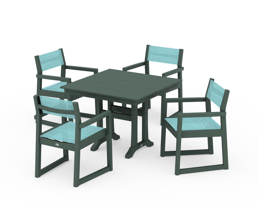 POLYWOOD® EDGE Sling 5-Piece Farmhouse Dining Set with Trestle Legs