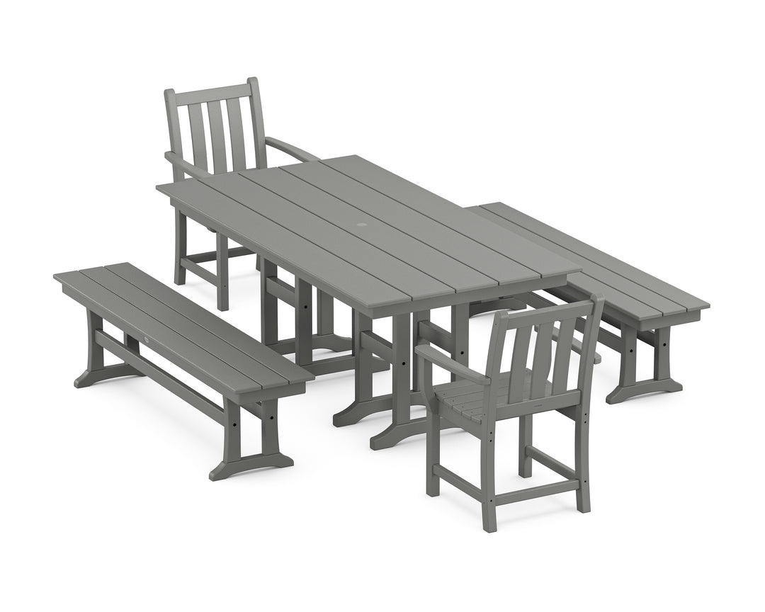 POLYWOOD® Traditional Garden 5-Piece Farmhouse Dining Set with Benches