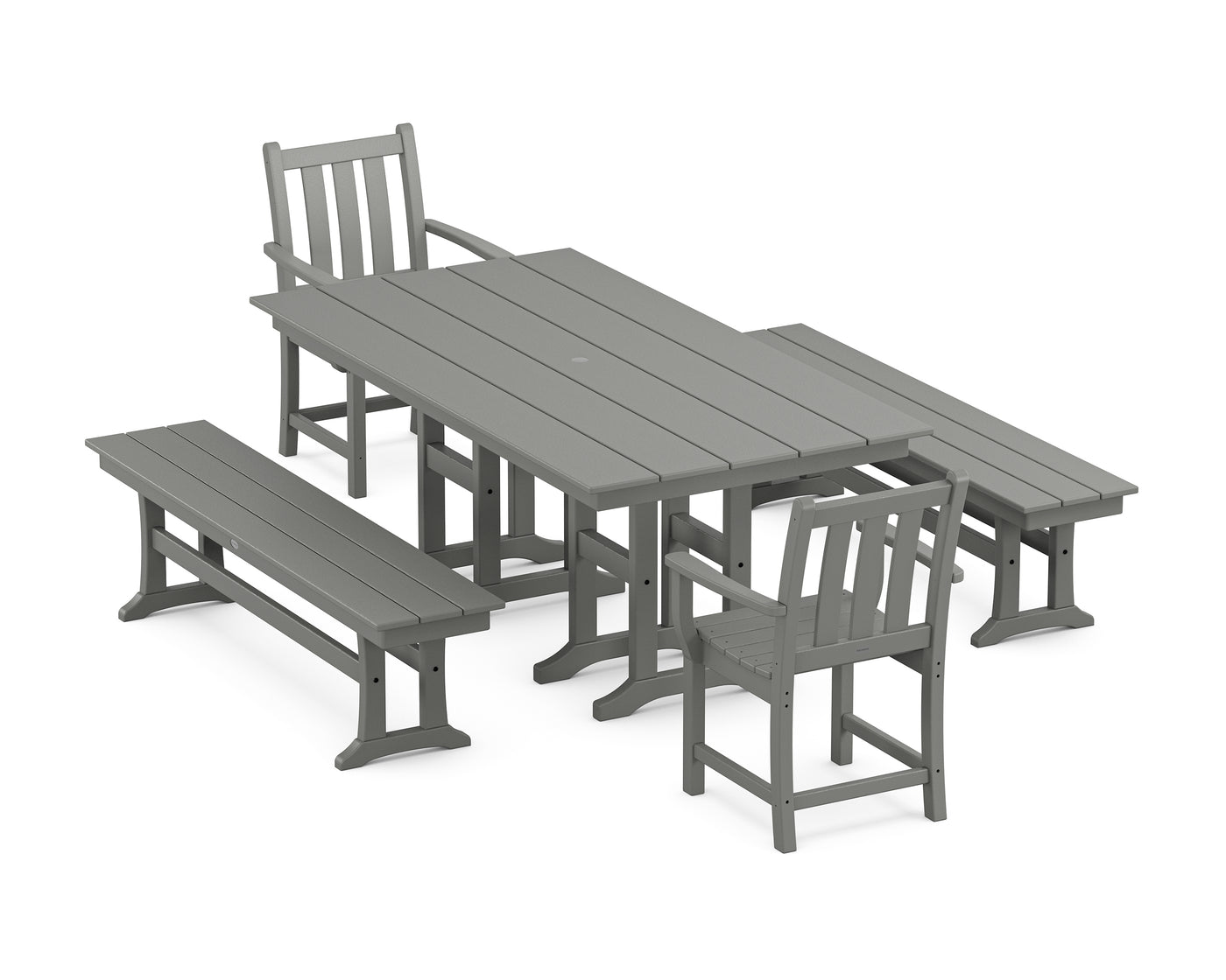 Traditional Garden 5-Piece Farmhouse Dining Set with Benches