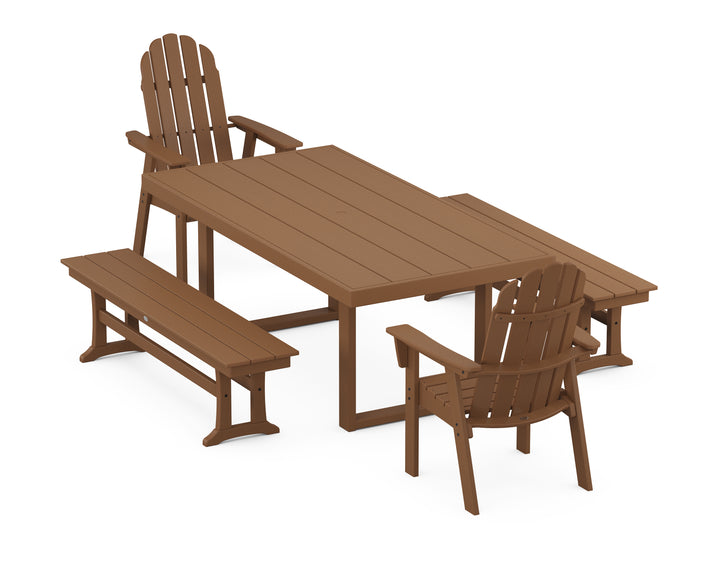POLYWOOD® Vineyard Adirondack 5-Piece Dining Set with Benches