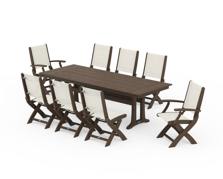 POLYWOOD® Coastal 9-Piece Folding Dining Chair Farmhouse Dining Set with Trestle Legs