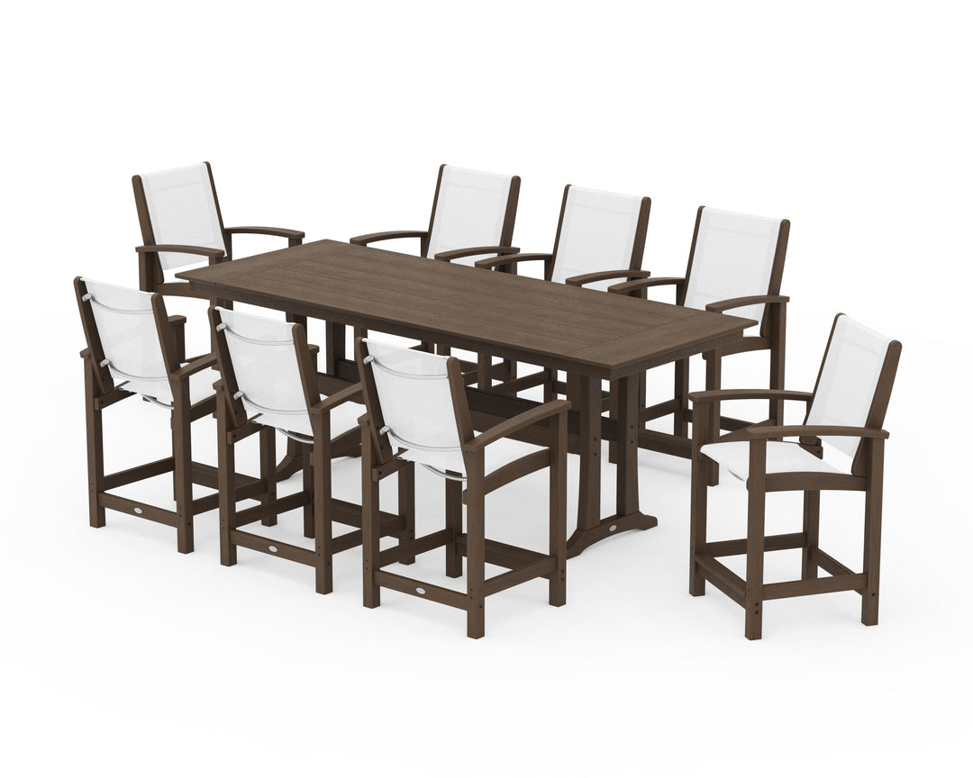 POLYWOOD® Coastal 9-Piece Farmhouse Counter Set with Trestle Legs