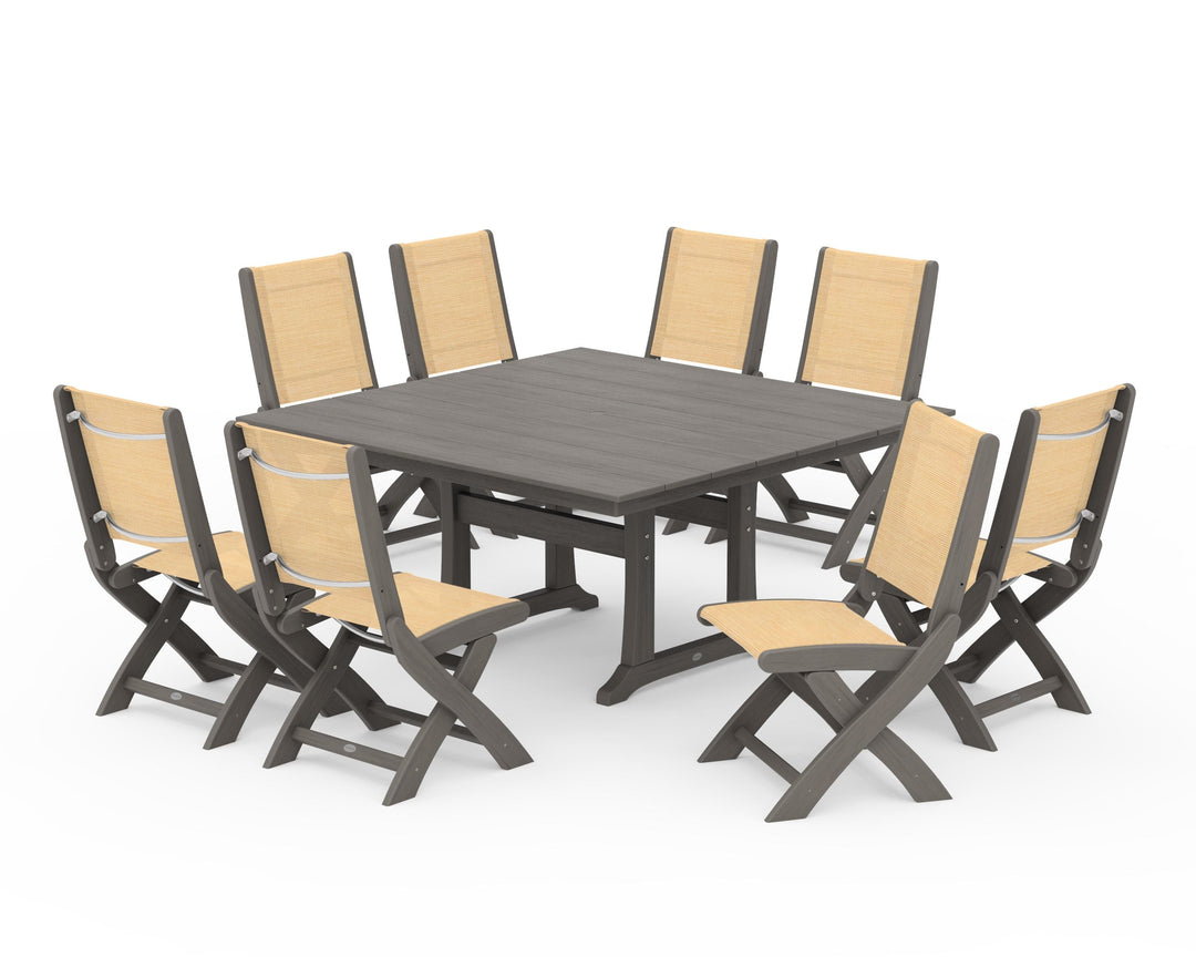 POLYWOOD® Coastal Folding Side Chair 9-Piece Farmhouse Dining Set