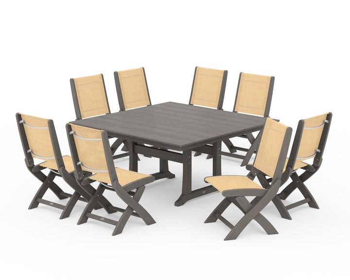 POLYWOOD® Coastal Folding Side Chair 9-Piece Farmhouse Dining Set