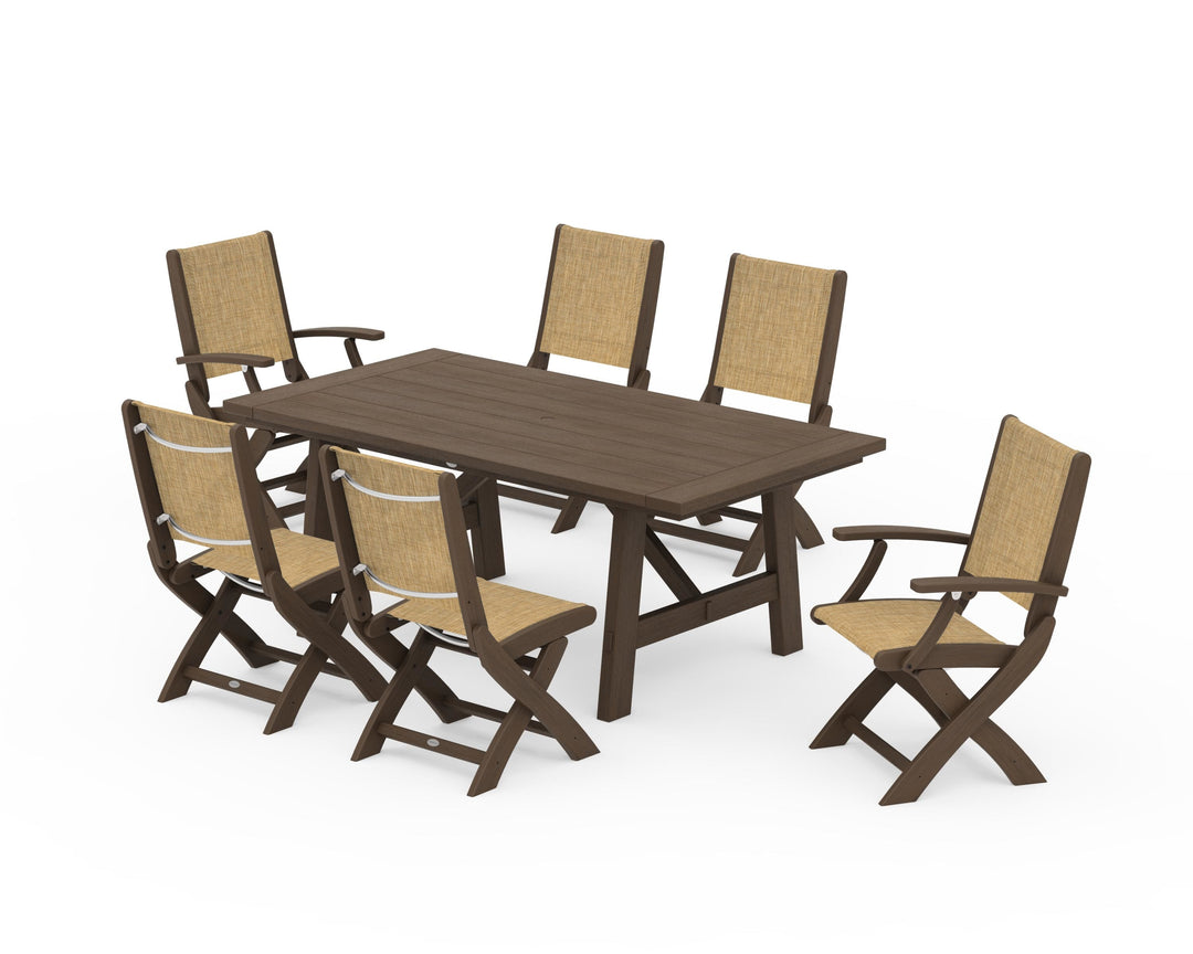 POLYWOOD® Coastal Folding Chair 7-Piece Rustic Farmhouse Dining Set