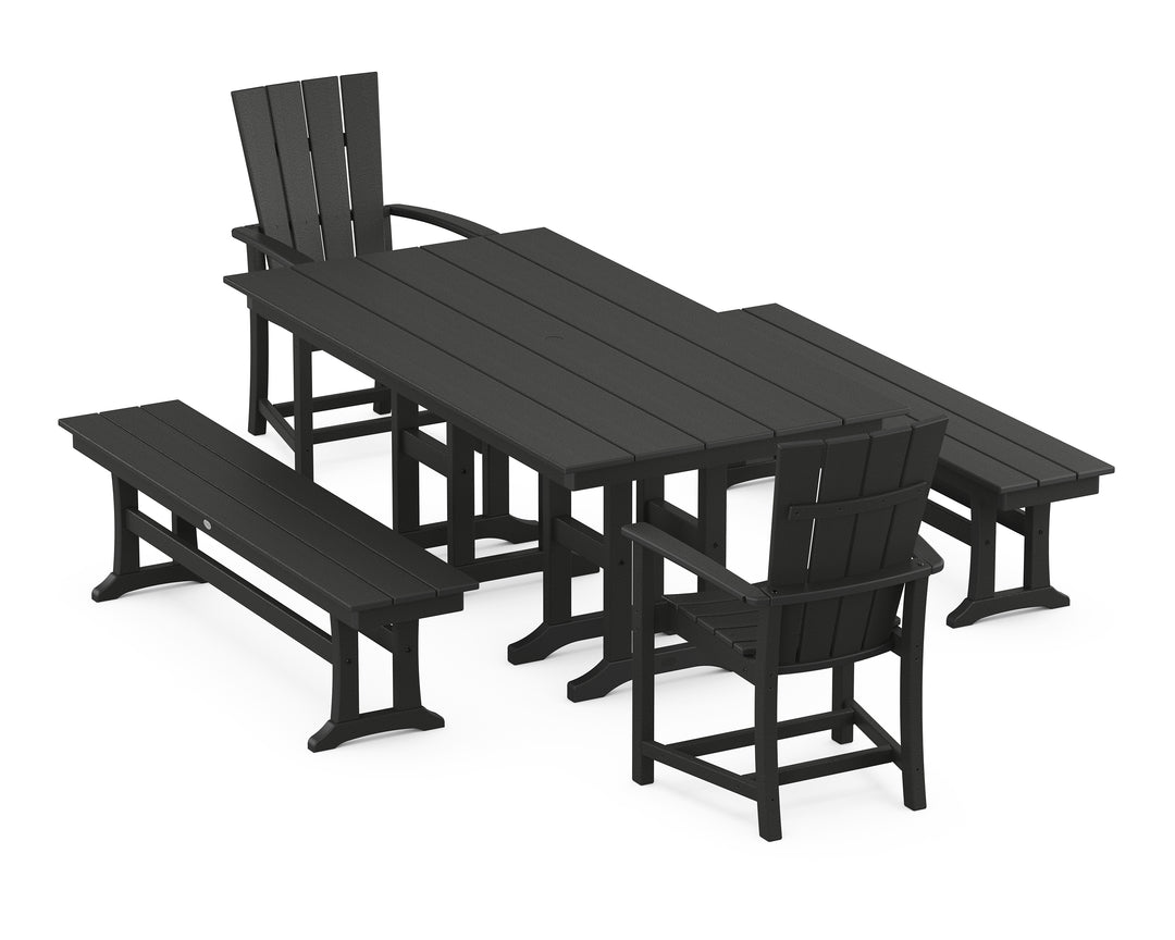POLYWOOD® Quattro 5-Piece Farmhouse Dining Set with Benches