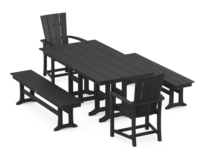 POLYWOOD® Quattro 5-Piece Farmhouse Dining Set with Benches