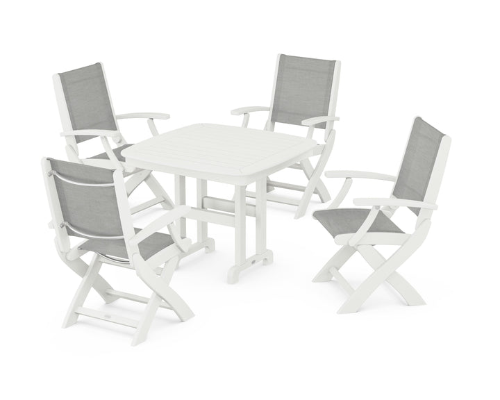POLYWOOD® Coastal Folding Chair 5-Piece Dining Set