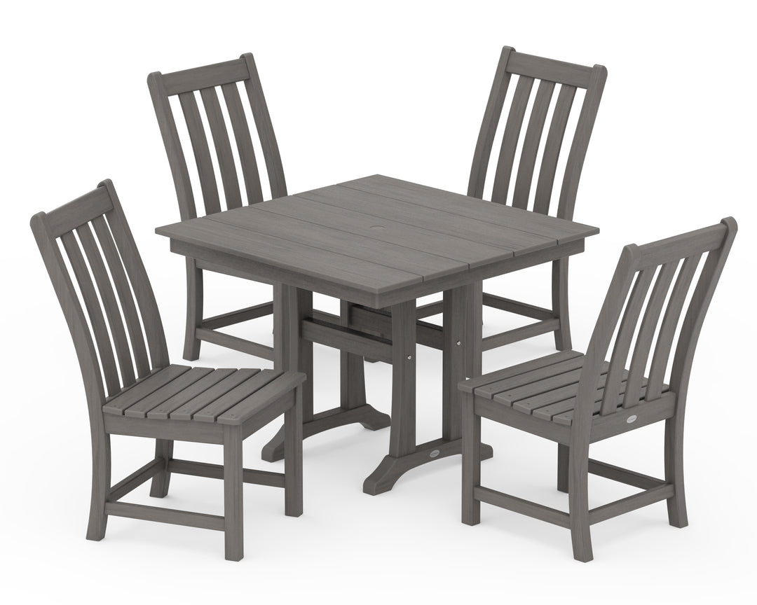 POLYWOOD® Vineyard 5-Piece Farmhouse Trestle Side Chair Dining Set