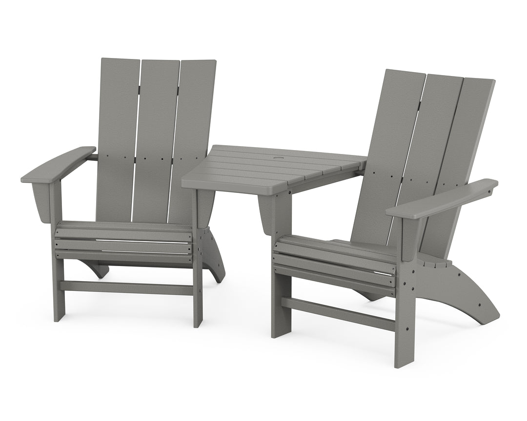 POLYWOOD® Modern 3-Piece Curveback Adirondack Set with Angled Connecting Table