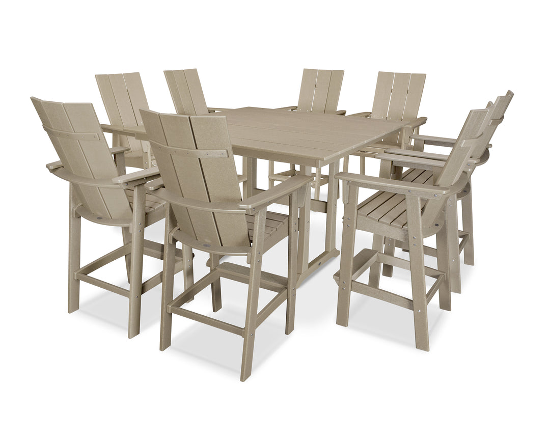 POLYWOOD® Modern Curveback Adirondack 9-Piece Farmhouse Trestle Bar Set