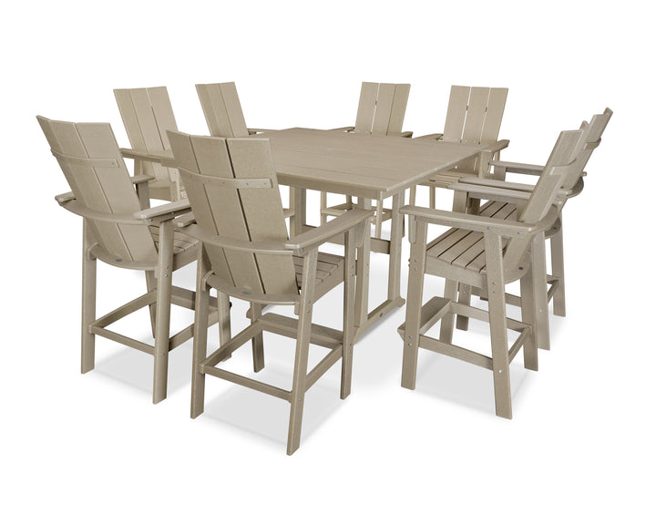 POLYWOOD® Modern Curveback Adirondack 9-Piece Farmhouse Trestle Bar Set