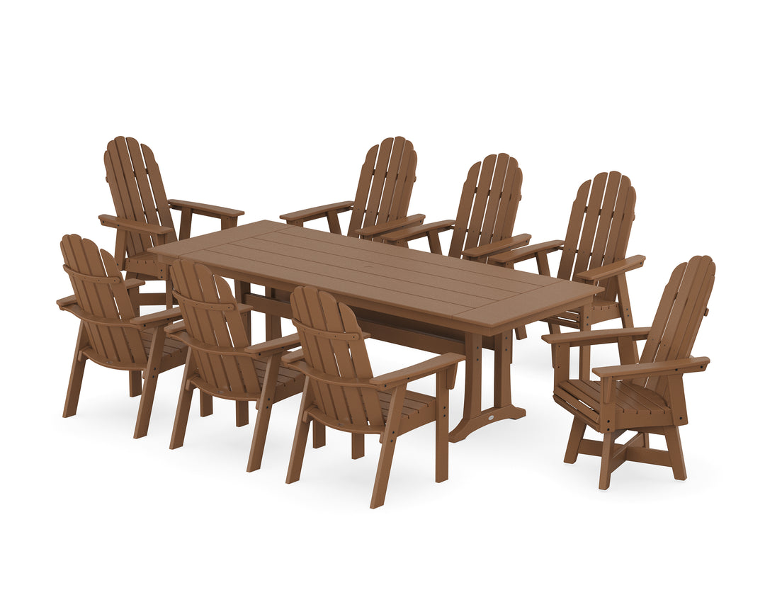 POLYWOOD® Vineyard 9-Piece Curveback Adirondack Swivel Farmhouse Dining Set with Trestle Legs