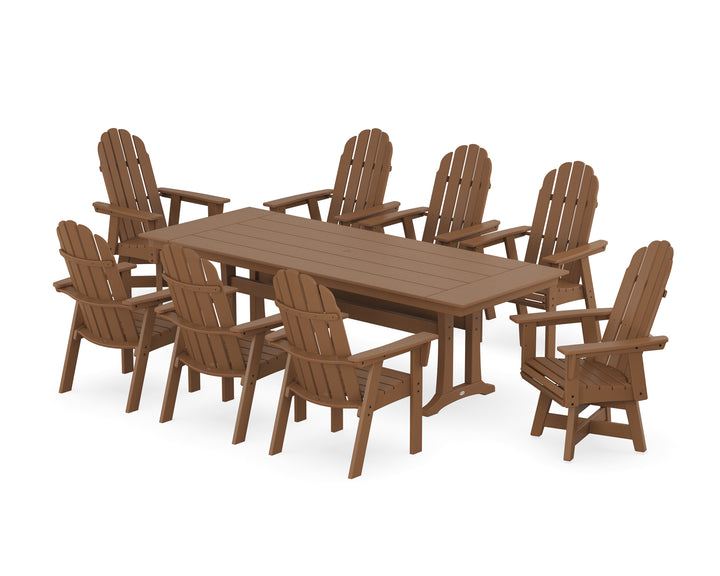 POLYWOOD® Vineyard 9-Piece Curveback Adirondack Swivel Farmhouse Dining Set with Trestle Legs