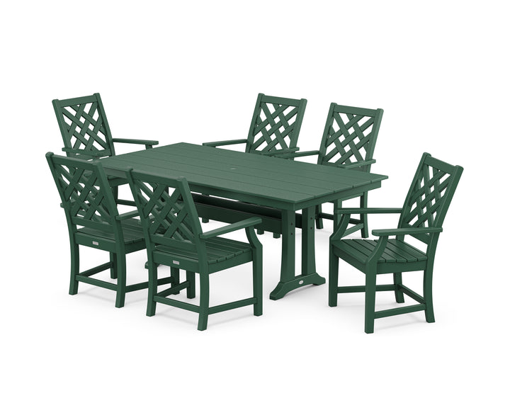 POLYWOOD® Wovendale Arm Chair 7-Piece Farmhouse Dining Set with Trestle Legs