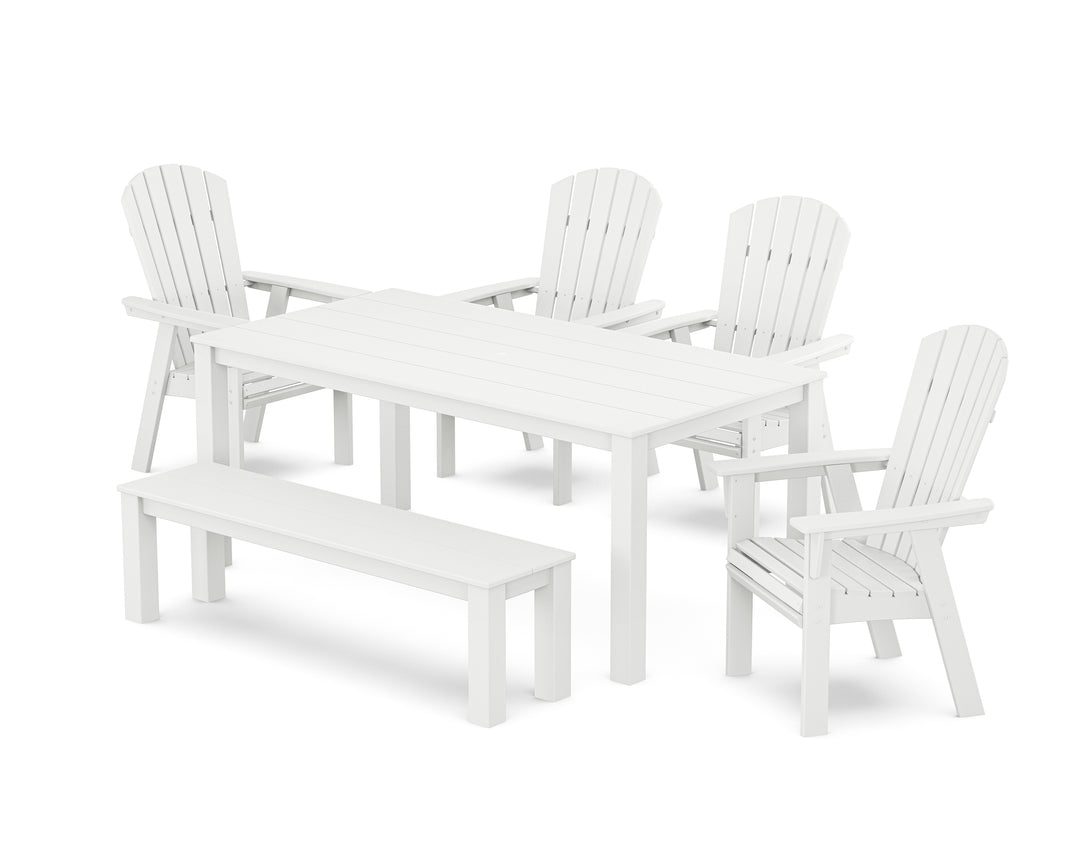 POLYWOOD® Nautical Curveback Adirondack 6-Piece Parsons Dining Set with Bench