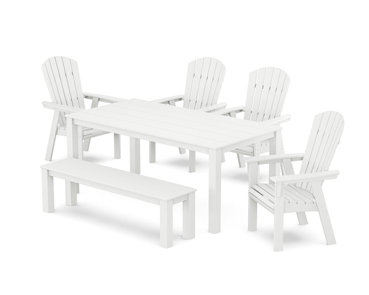 POLYWOOD® Nautical Curveback Adirondack 6-Piece Parsons Dining Set with Bench