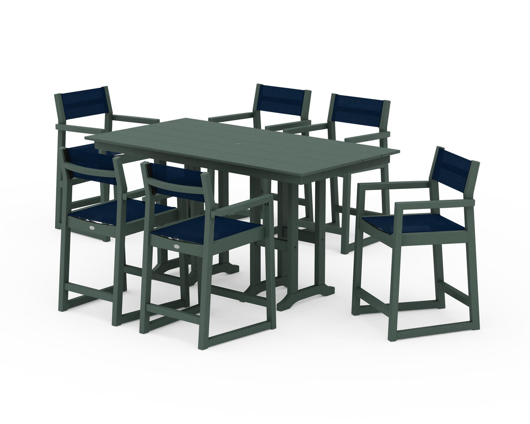 POLYWOOD® EDGE Sling Arm Chair 7-Piece Farmhouse Counter Set