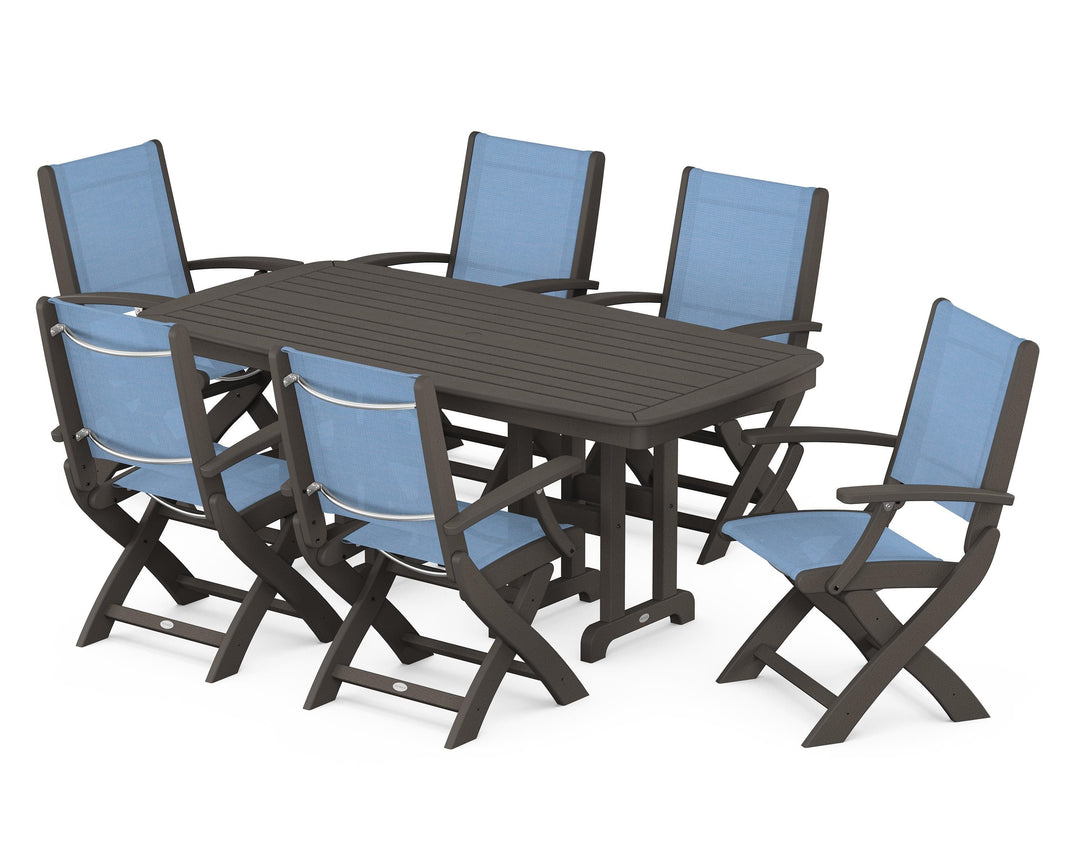 POLYWOOD® Coastal Folding Arm Chair 7-Piece Dining Set