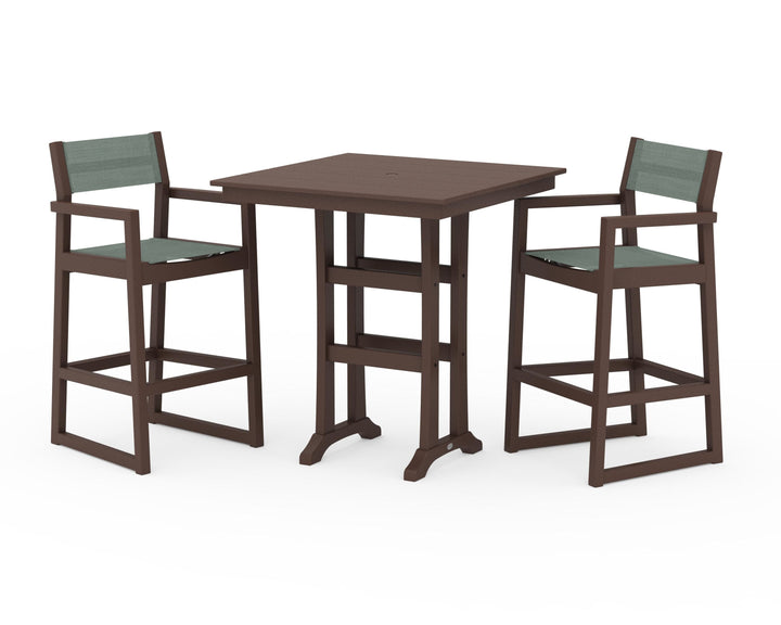 POLYWOOD® EDGE Sling Arm Chair 3-Piece Farmhouse Bar Set with Trestle Legs