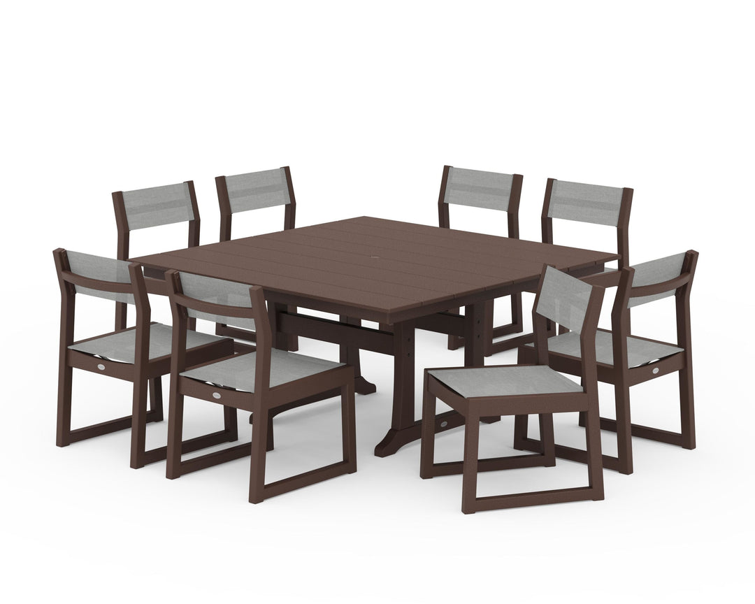 POLYWOOD® EDGE Sling Side Chair 9-Piece Farmhouse Trestle Dining Set