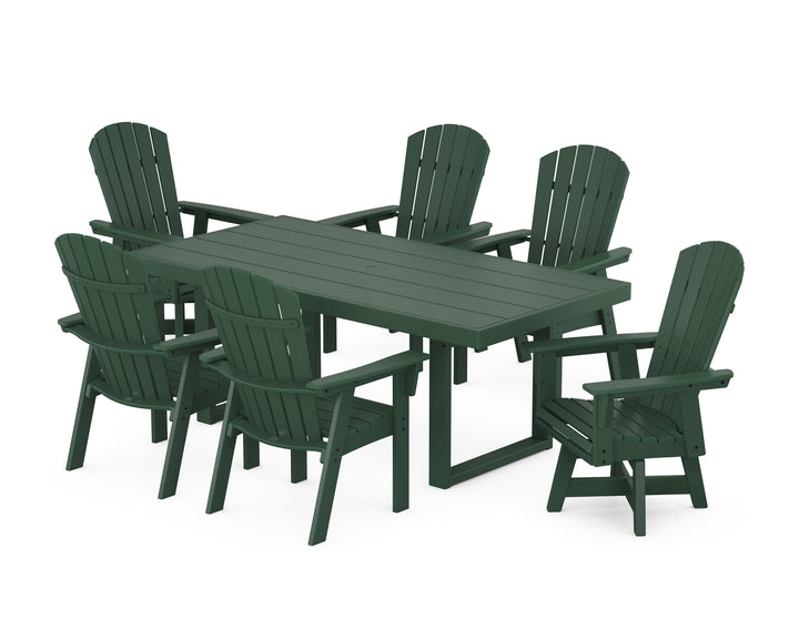 POLYWOOD® Nautical Curveback Adirondack Swivel Chair 7-Piece Dining Set