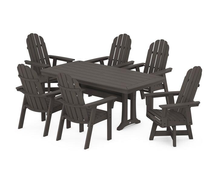 POLYWOOD® Vineyard Curveback Adirondack Swivel Chair 7-Piece Dining Set with Trestle Legs